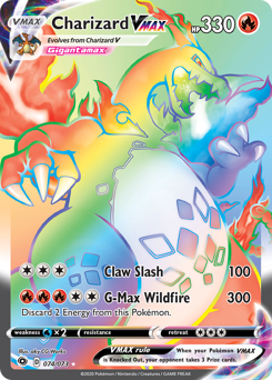Charizard VMAX Charizard VMAX Pokemon card from Champion's Path set, the legendary fire dragon in its massive VMAX form.