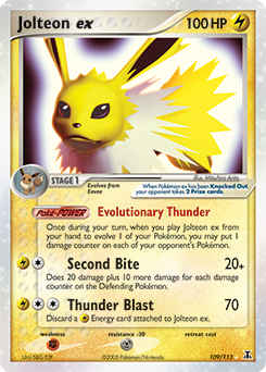 Jolteon ex from Delta Species Jolteon ex Pokemon card