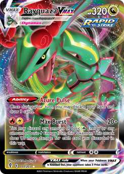 Rayquaza VMAX Rayquaza VMAX Pokemon card from Evolving Skies set, the legendary dragon in its massive VMAX form.