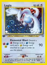 Lugia Holographic Lugia Pokemon card from Neo Genesis set, the legendary psychic bird pokemon with silver wings.