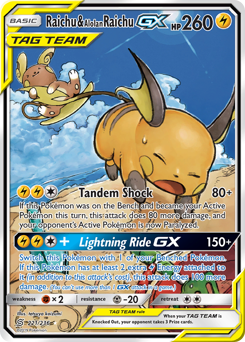 Raichu & Alolan Raichu-GX from Unified Minds Raichu & Alolan Raichu-GX Pokemon card